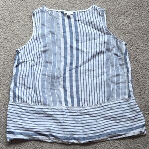 J. Jill Womens Blue White Striped Nautical 100% Linen Tank Top, Size 1X Resort